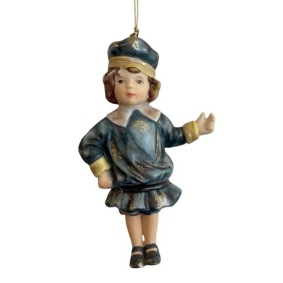 Victorian Blue Boy Dangle Legs Porcelain Christmas Tree Ornament EUC - Picture 1 of 9